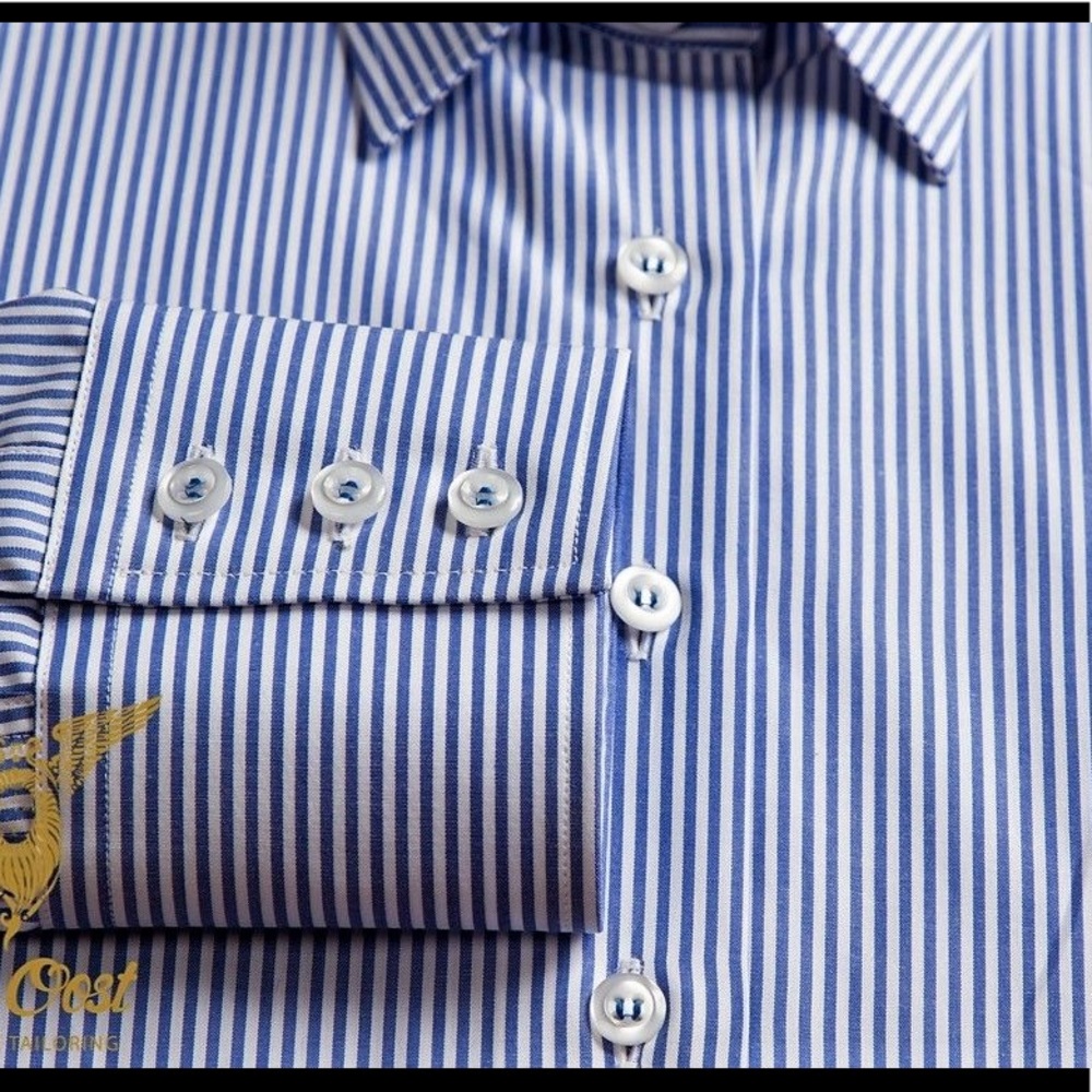 attention blue pinstripe button down blouse - Picture 2 of 9